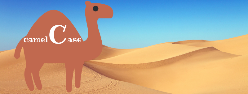 Imagen de un dromedario con las letras camel Case, la segunda palabra con la letra ce en mayúscula.